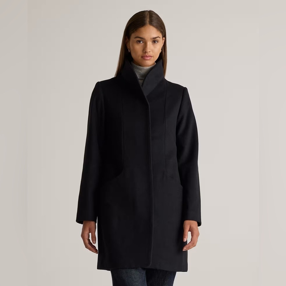 Quince Women’s Italian Wool Cocoon Coat Black XS Quiet Luxury Classic Minimalist